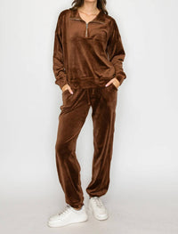 Knit Riot - Velour Quarter-zip Pullover Sweatshirt