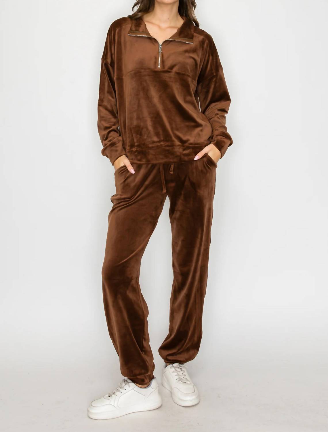 Knit Riot - Velour Quarter-zip Pullover Sweatshirt