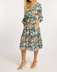 CABALLERO Quinn Midi Dress in sea leaves - women's dress