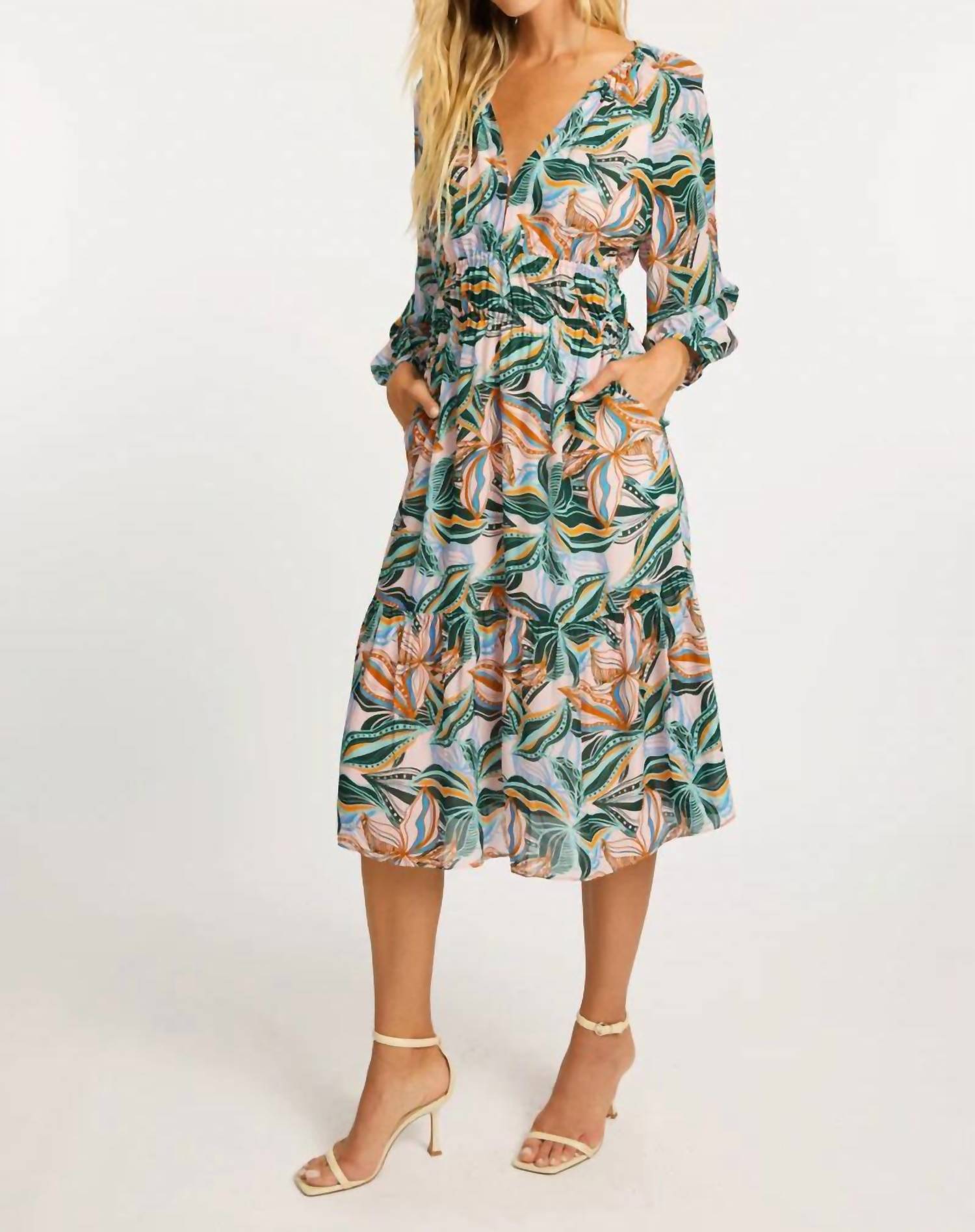 CABALLERO Quinn Midi Dress in sea leaves - women's dress
