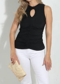 Veronica M Keyhole Shirred Tank Top in black - women's tank top