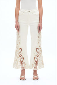 Bayeas - Embroidered High Rise Wide Leg Pants