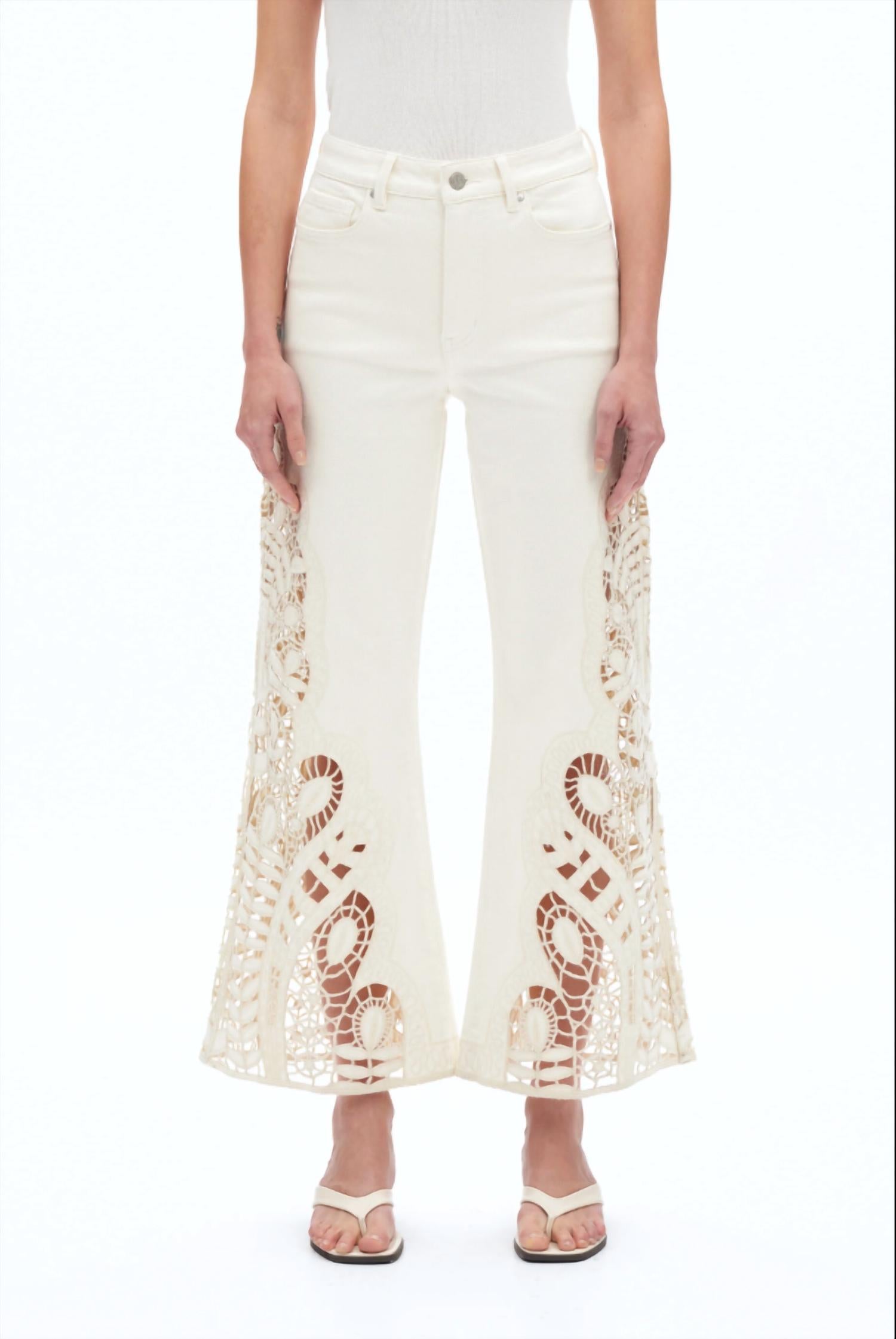 Bayeas - Embroidered High Rise Wide Leg Pants