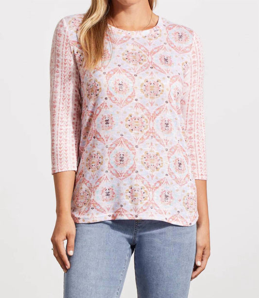 Tribal - 3/4 SLEEVE MIXED PRINT TOP