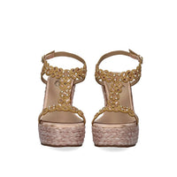 Exe - Women's Rhinestone T-strap Espadrille Wedge Sandal