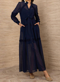HALE BOB Meghan Chiffon Solid Maxi Dress in navy - women's dress