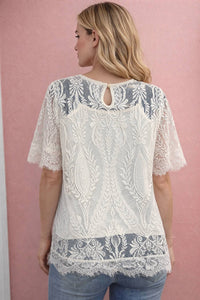 Trendmates - Elegant Lace Overlay Top With Keyhole Back