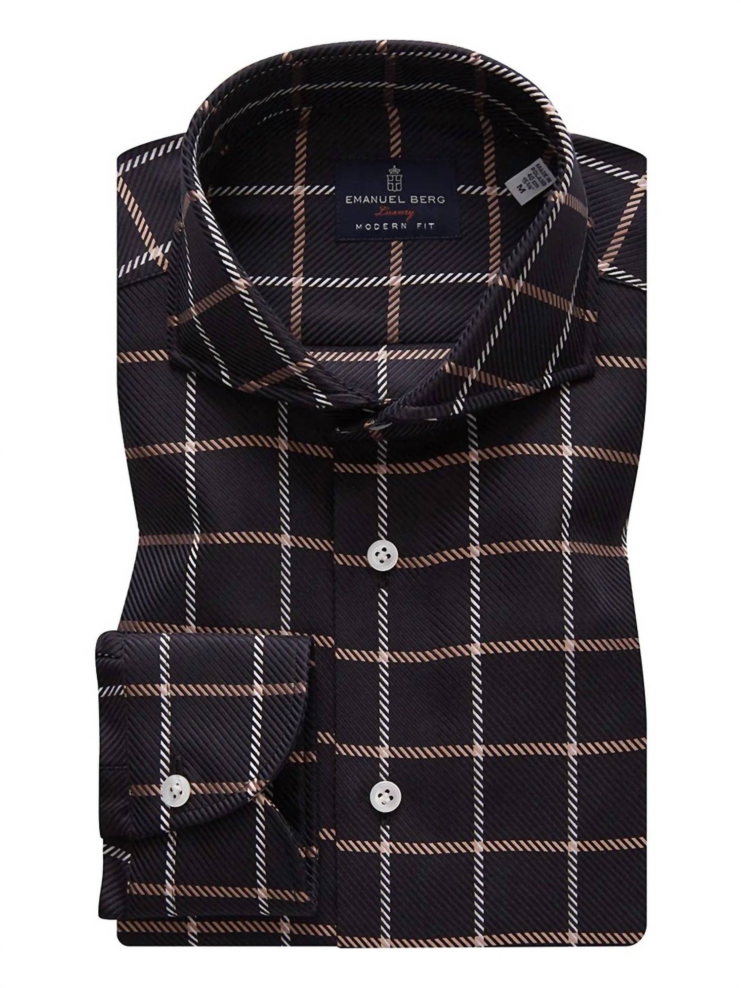 Emanuel Berg Men's Oxford Extra Fine Twill Dress Shirt in black - men's shirt