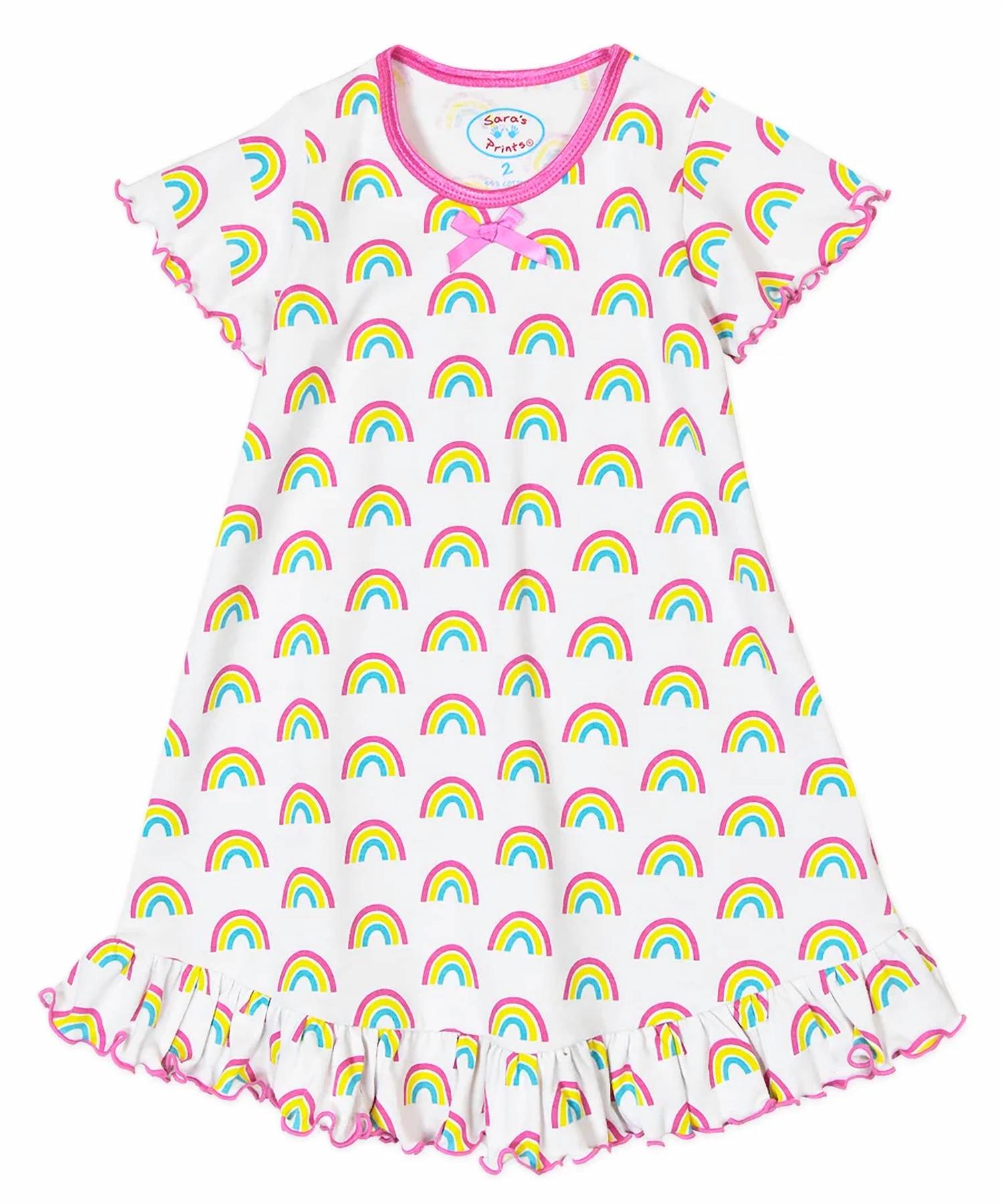 Sara'S Prints - Girl's Rainbow Ruffle Short Sleeve Gown