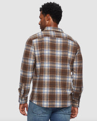 Flags & Anthem Trimble Flannel Shirt in brown tan navy - men's long sleeve top - alternate view
