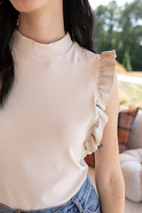 Doe And Rae - Edgy Ruffles Faux Leather Tank Top