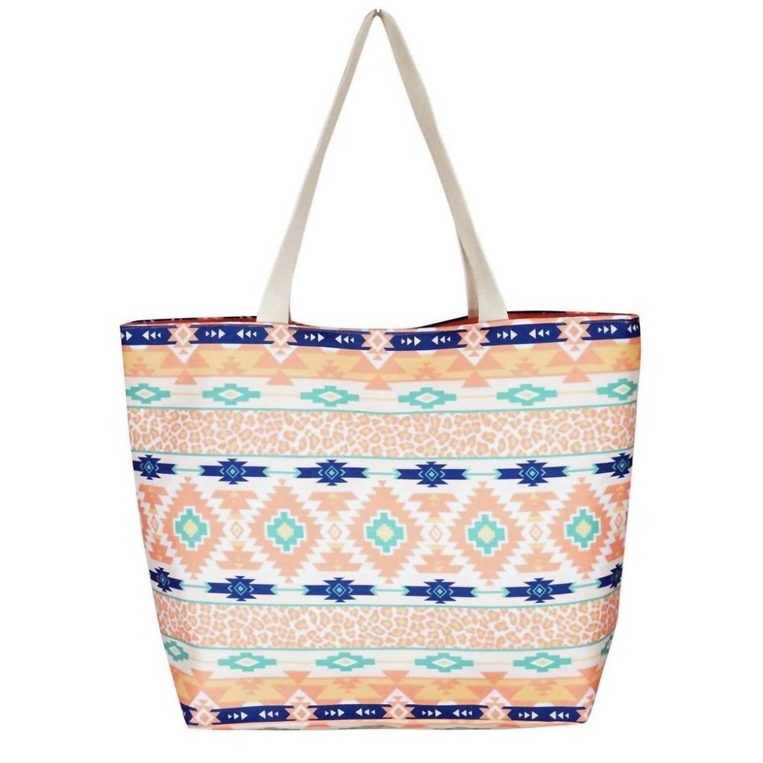Judson & Co. - Leopard & Aztec Print Canvas Tote Bag