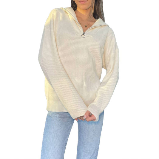 Vine & Love - Collared Half Zip Up Sweater