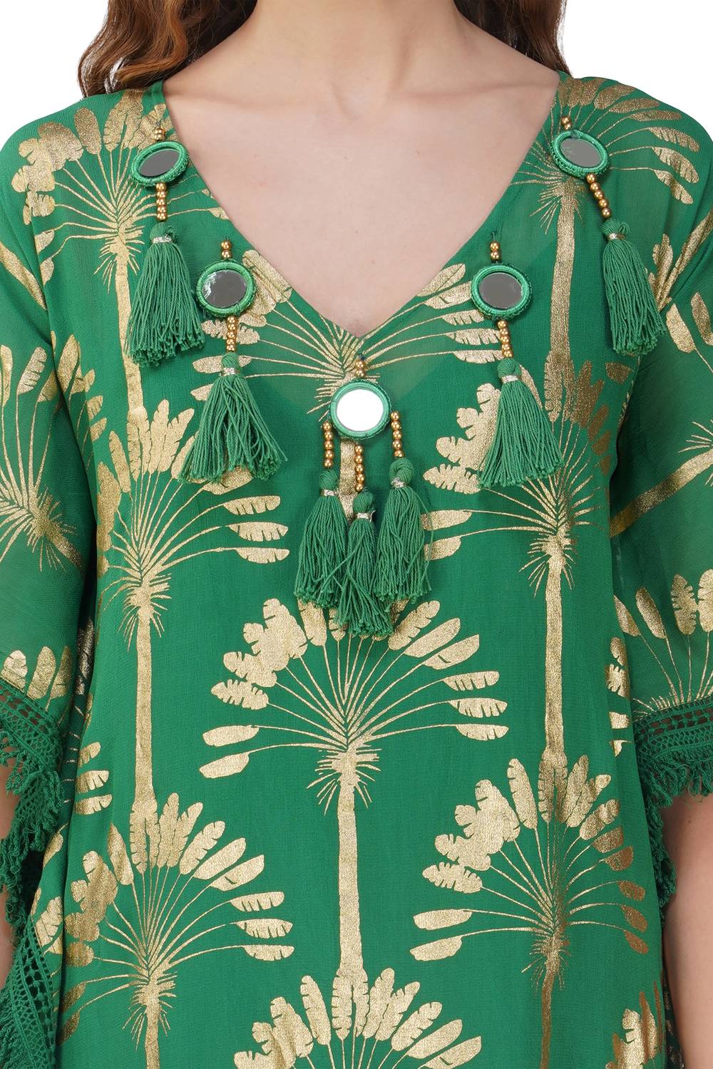 America & Beyond - Foil Tassel Kaftan Dress