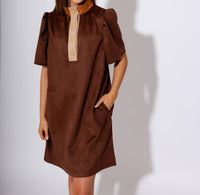 THML The Braided Button Suede Mini Dress in brown - women's dress