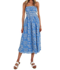 TCEC Garden Stroll Floral Eyelet Midi Dress in blue - women's dress