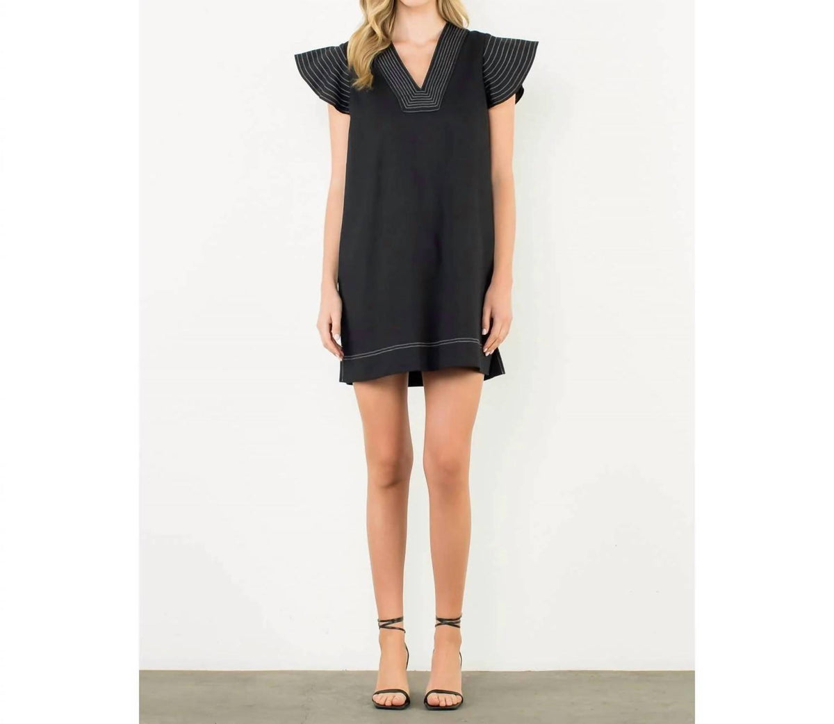 Thml - Striped Flutter Sleeve V-Neck Dress