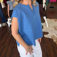 Entro - V-Neck Knit Short Sleeve Top