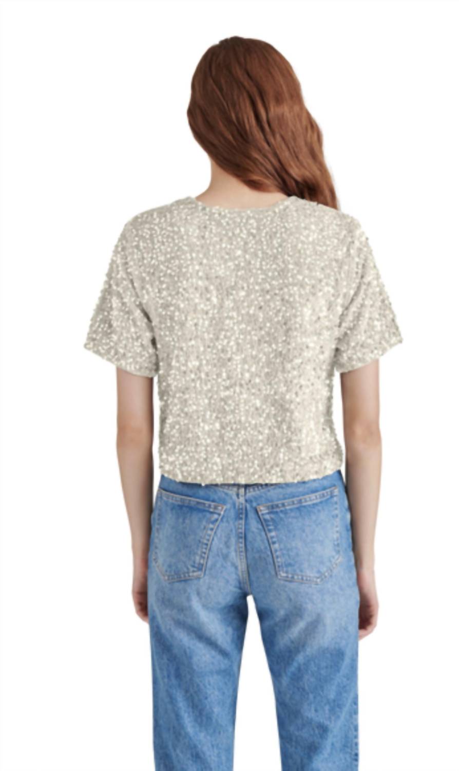 STEVE MADDEN Cressa Sequin Crewneck Top - women's blouse - detail view