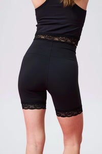 TEREZ Tlc Lace Trim Biker Shorts in black - women's shorts - alternate view