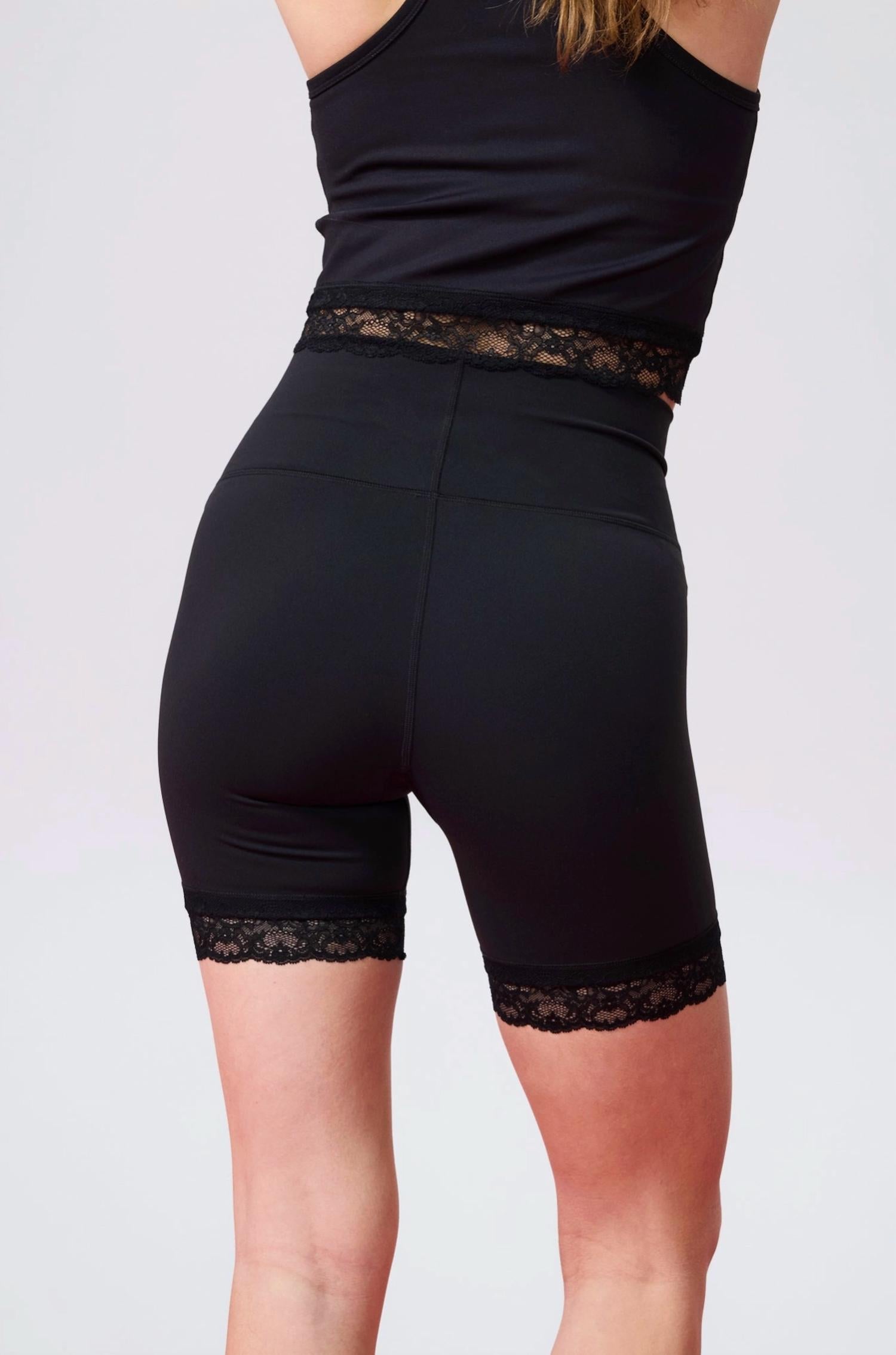 TEREZ Tlc Lace Trim Biker Shorts in black - women's shorts - alternate view