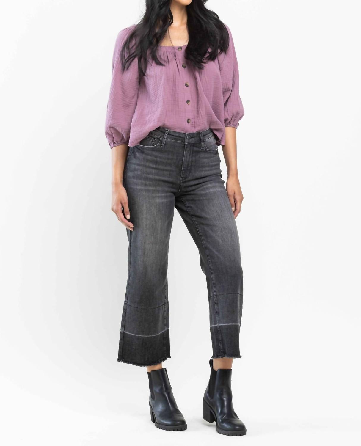 Judy Blue - High Waist Wide Leg Release Hem Crop Jeans