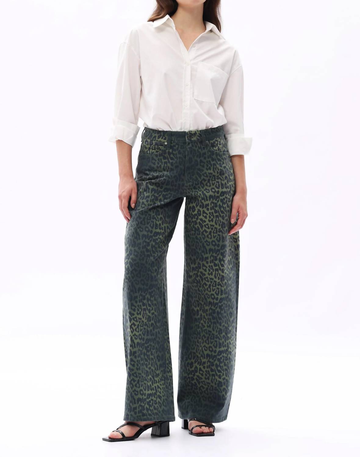 Bayeas - High Rise Leopard Print Barrel Leg Jeans