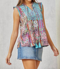 Savanna Jane - Patchwork Embroidered Cap Sleeve Top