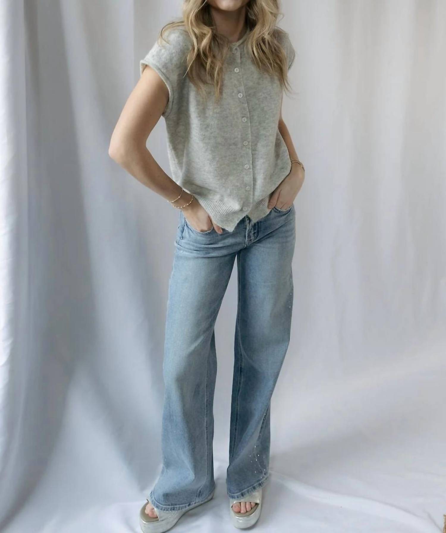 Flying Monkey - Nyc Stone Embellished Wide Leg Pants
