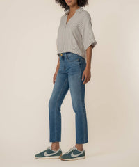 KUT FROM THE KLOTH Donna Top in ivory taupe - women's blouse - detail view