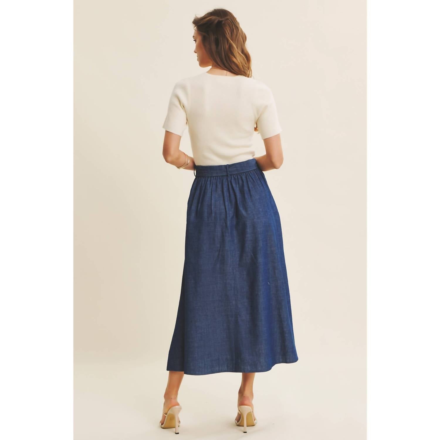 In February Effortless Mix Of Cozy And Polished Twofer Dress in cream denim - women's dress - alternate view
