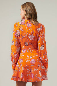 SUGARLIPS Cosmo Floral Flare Dress in orange multi - women's dress - detail view