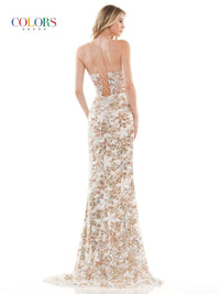 COLORS DRESS Sequin Mermaid Evening Gown in gold white - women's dress - alternate view