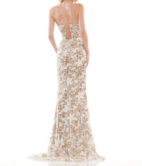 COLORS DRESS Sequin Mermaid Evening Gown in gold white - women's dress - detail view