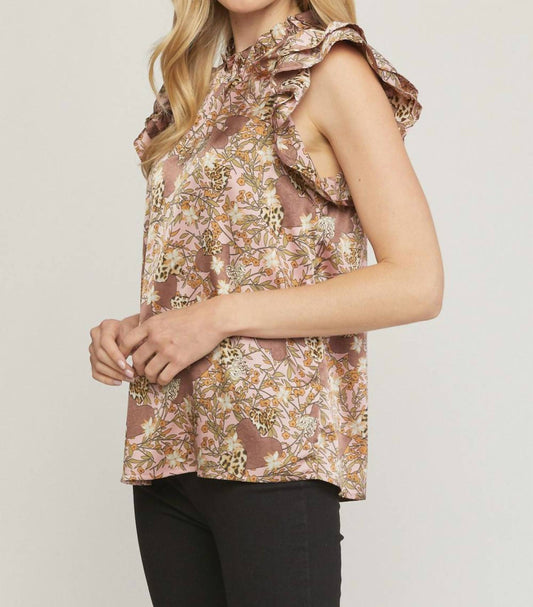 Entro - Floral & Leopard Ruffle Top