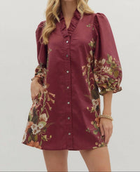 Entro - Button Front Botanical Dress