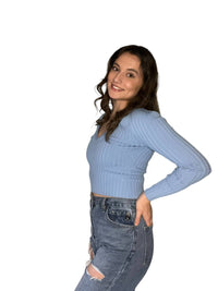 Miss Love - V Neck Long Sleeve Ribbed Sweater