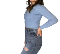 Miss Love - V Neck Long Sleeve Ribbed Sweater