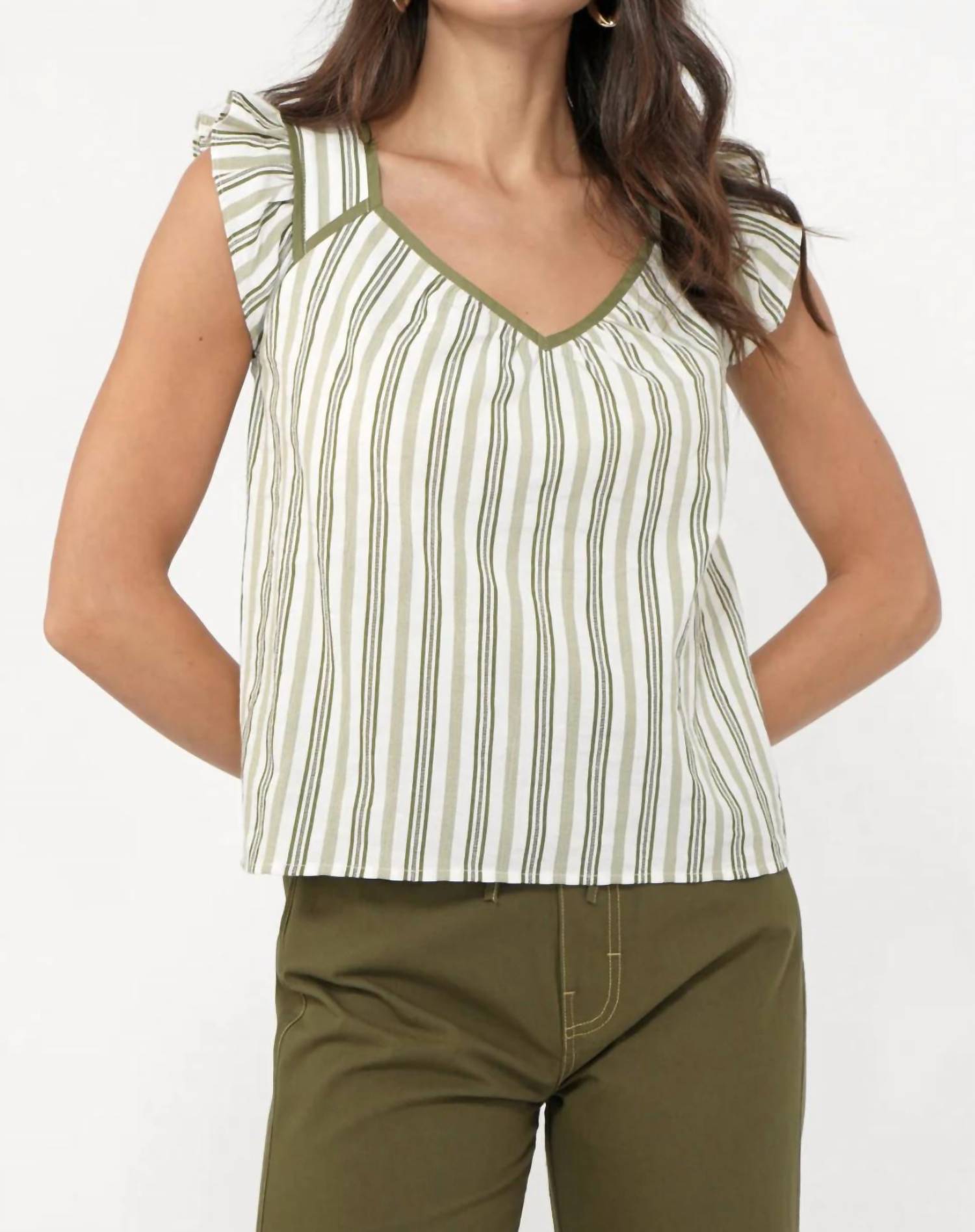 Greylin - Olga Stripe Flutter Sleeve Top