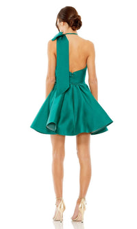 Ieena For Mac Duggal - Brocade Halter Bow Neck Sleeveless Full Skirt Mini Dress