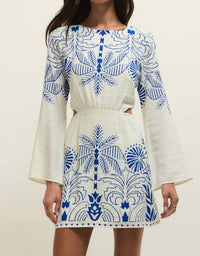 Z Supply Tahina Airy Palm Mini Dress in nautical cobalt blue 1 - women's dress