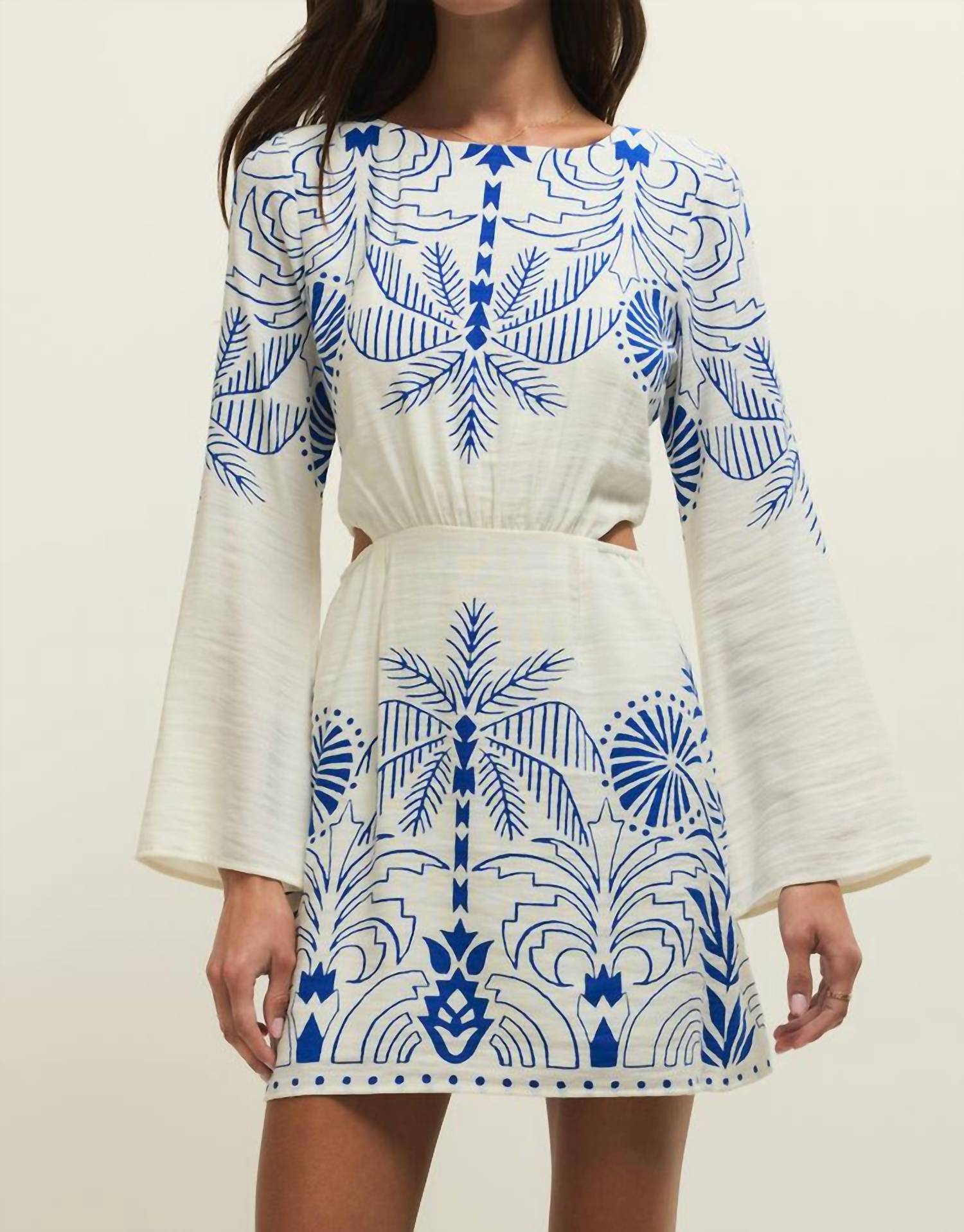 Z Supply Tahina Airy Palm Mini Dress in nautical cobalt blue 1 - women's dress