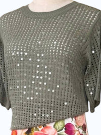 ASTRID Women's Abigail Knit Top in green - women's t-shirt - detail view