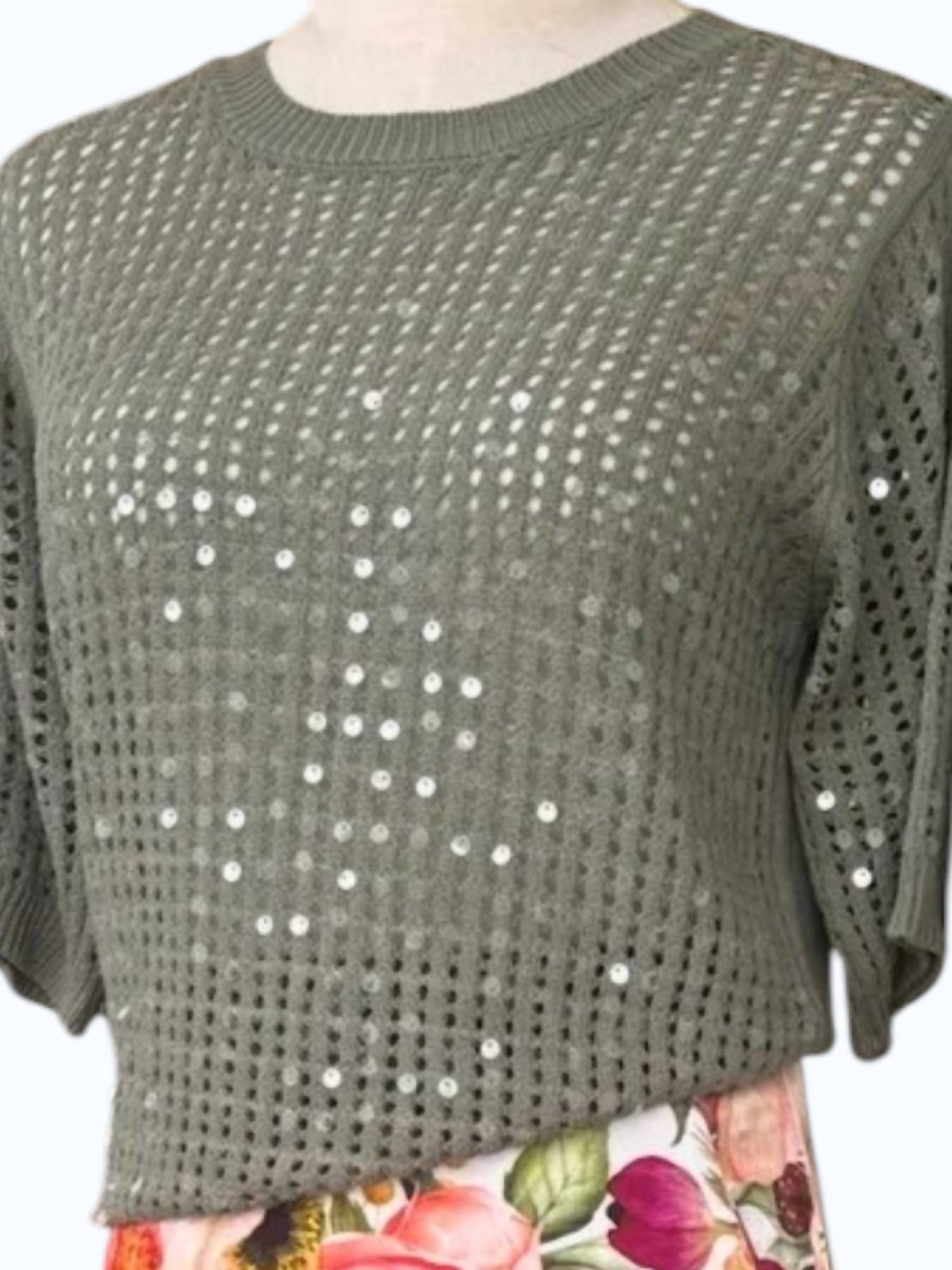 ASTRID Women's Abigail Knit Top in green - women's t-shirt - detail view
