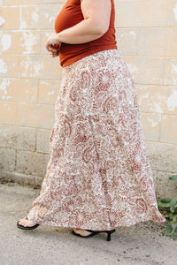 Mikarose Waverly Maxi Skirt in rust - women's skirt - detail view