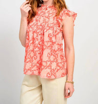 Ivy Jane Pretty Paisley Cap Sleeve Top in pink - women's blouse - detail view