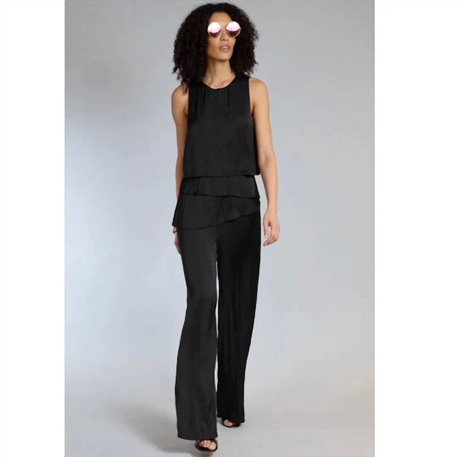 Lola & Sophie - Tiered Ruffle Satin Jumpsuit