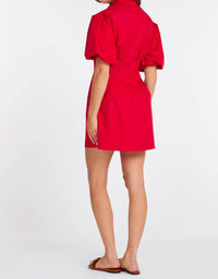 bishop + young Jacqueline Bubble Sleeve Mini Dress in red - women's dress - detail view