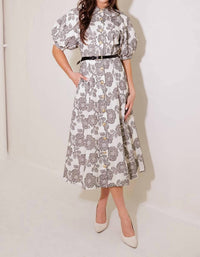 FLYING TOMATO Heritage Bloom Midi Dress in natural - women's dress