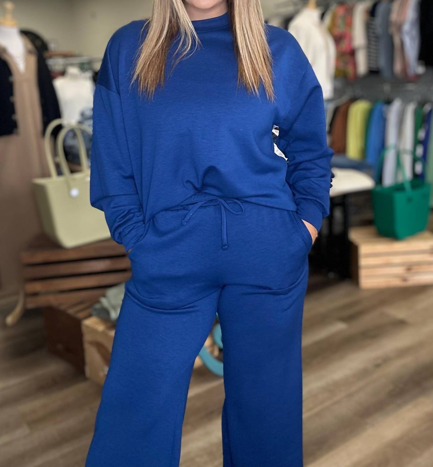 Zenana - Scuba Crewneck Pullover Pants Set